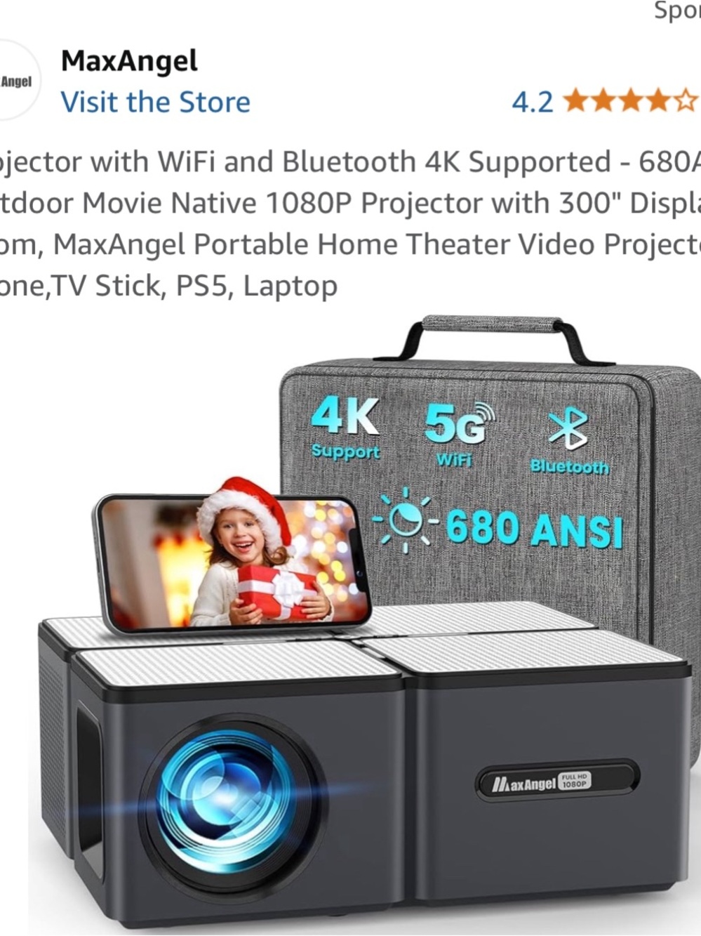 MaxAngel 4K 300” Display Sealed Engine  Home Theater Projector - $399.99